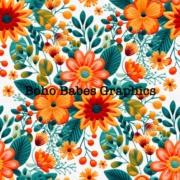 Boho Babes Graphics - Teal orange embroidery