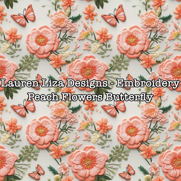Lauren Liza Designs - Embroidery Peach Flowers Butterfly