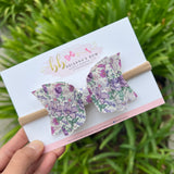 faux leather bow (4 inches on clip or nylon) - vintage floral