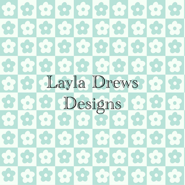 Layla Drew's Designs -Muted Blue Floral Checkers