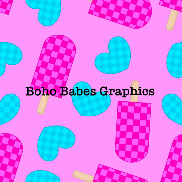 Boho Babes Graphics - Checkered popsicle pink