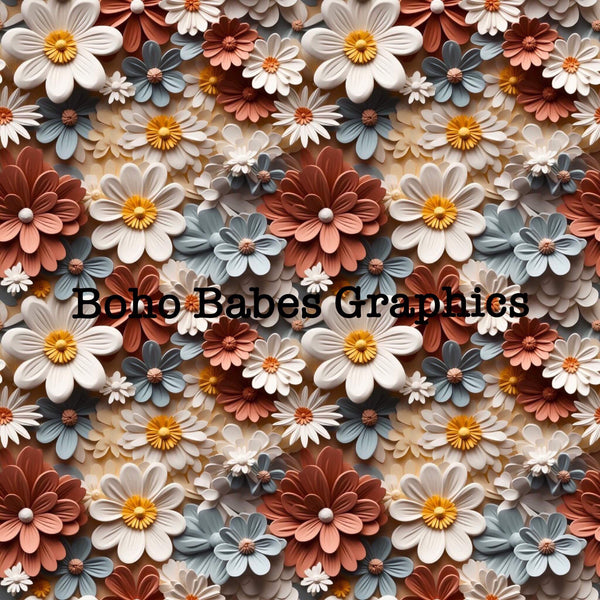 Boho Babes Graphics - Blue cream floral