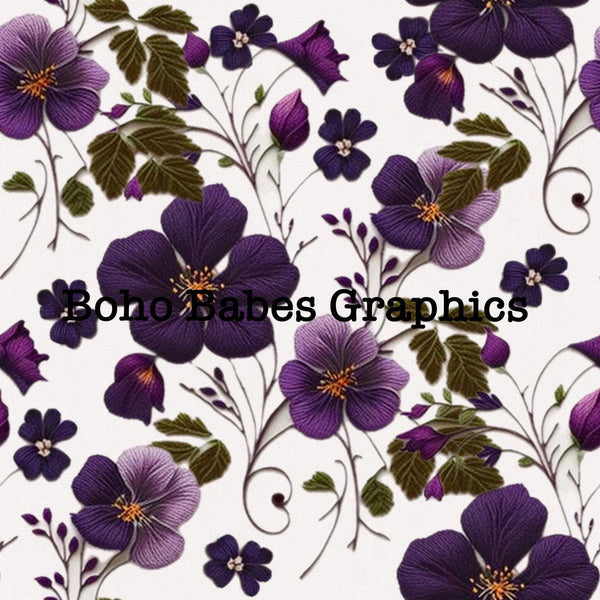 Boho Babes Graphics - Purple flowers embroidered