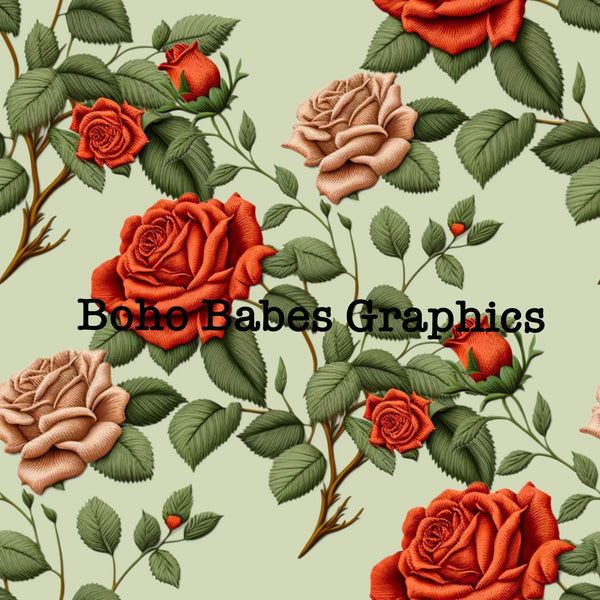 Boho Babes Graphics - Roses sage embroidered