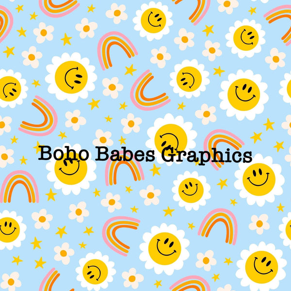 Boho Babes Graphics - Rainbow Smiley Blue