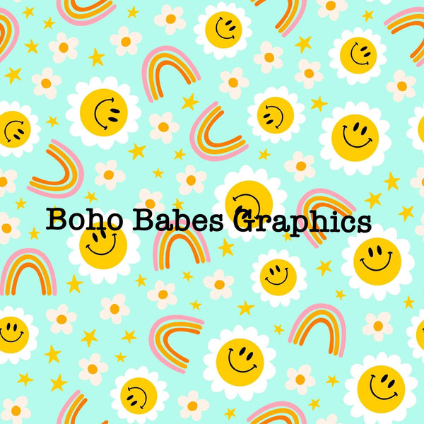 Boho Babes Graphics - Rainbow Smiley Mint