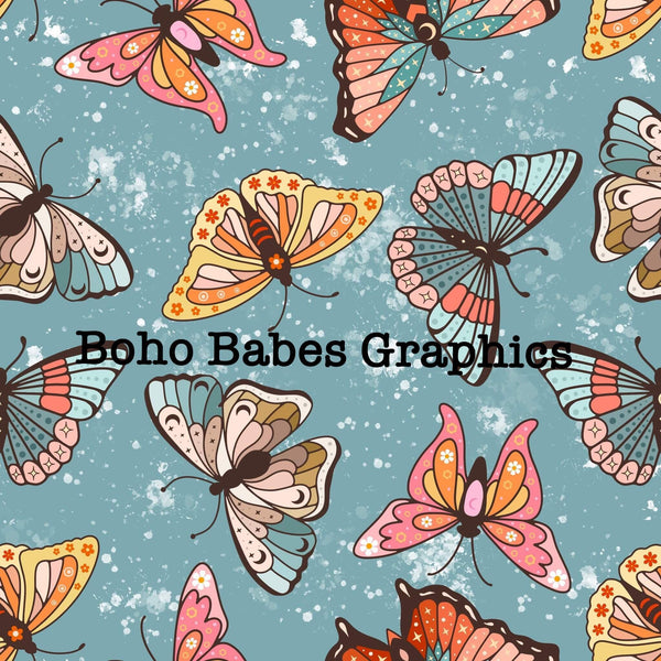 Boho Babes Graphics - Retro butterflies teal