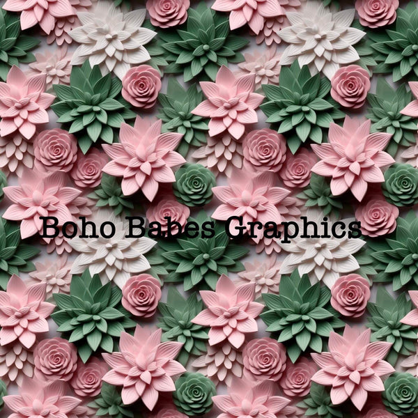 Boho Babes Graphics - Pink green 3d floral