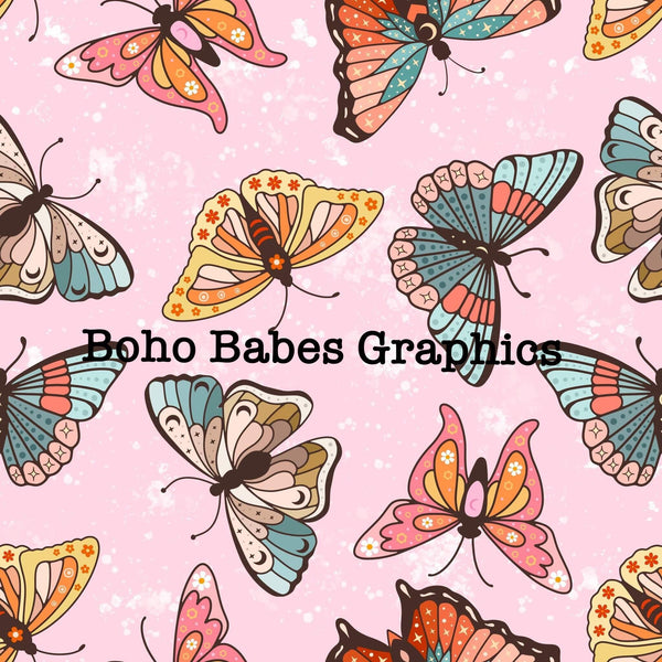 Boho Babes Graphics - Retro butterflies light pink