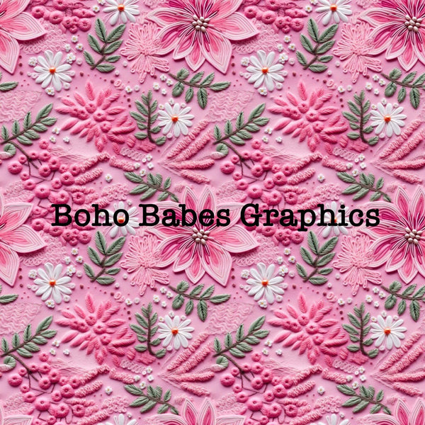 Boho Babes Graphics - Pink floral embroidery