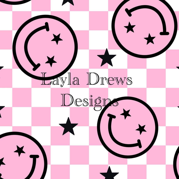 Layla Drew's Designs - Pink Smiley Star Checkers