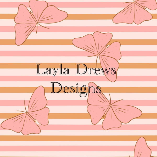 Layla Drew's Designs - Pink Tan Stripes Butterflies