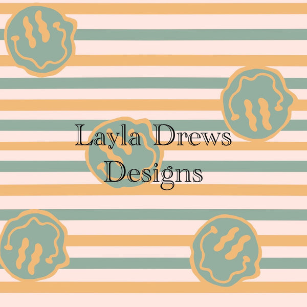 Layla Drew's Designs - Blue Tan Stripes Smileys
