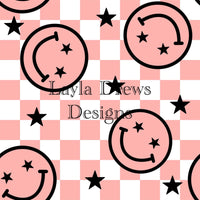 Layla Drew's Designs - Checker Smiley Stars Peach